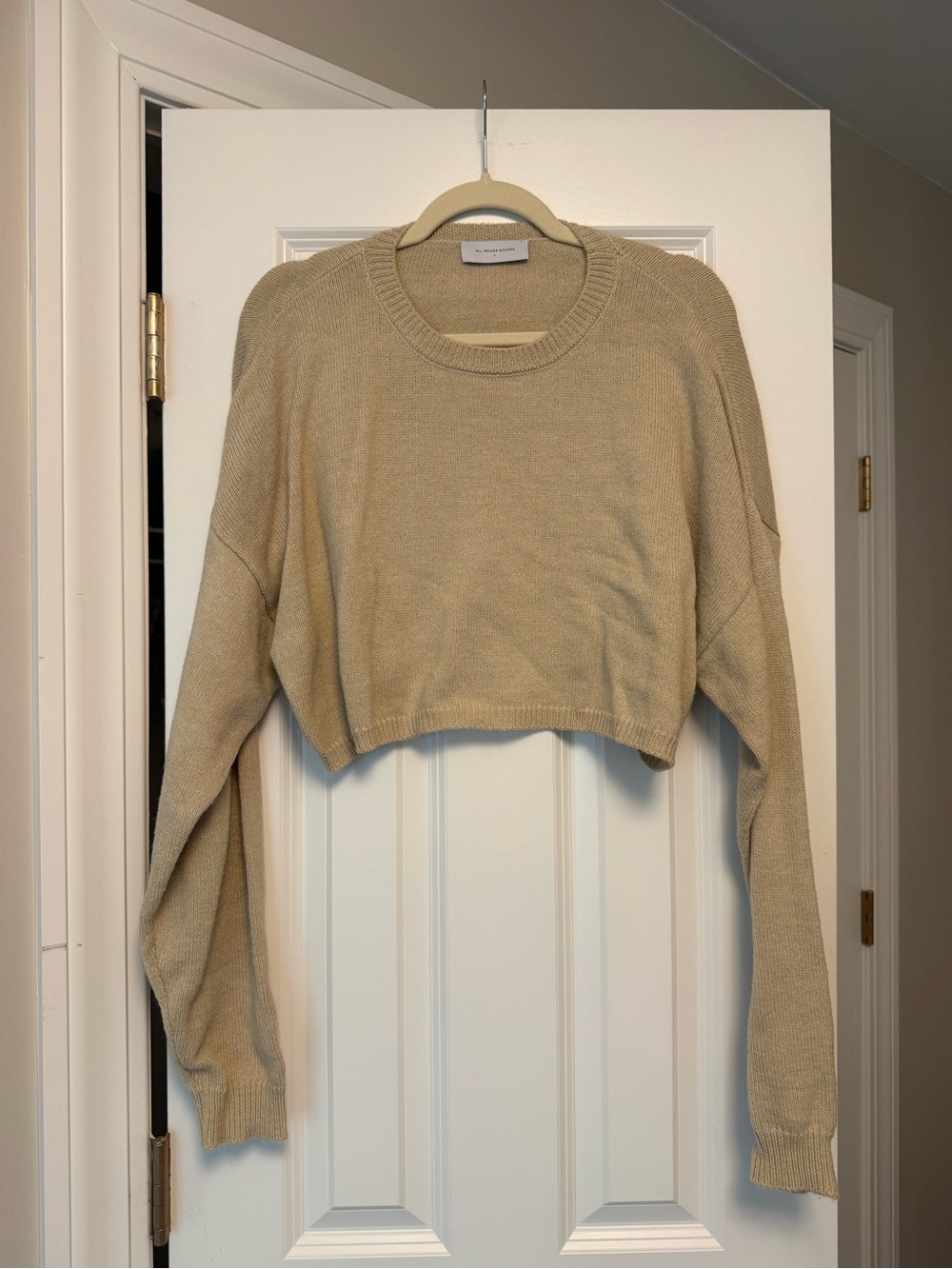 Cropped Crewneck Sweater in Beige - Women